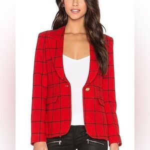 Smythe Peaked Lapel Blazer in Red Grid & Black Leather